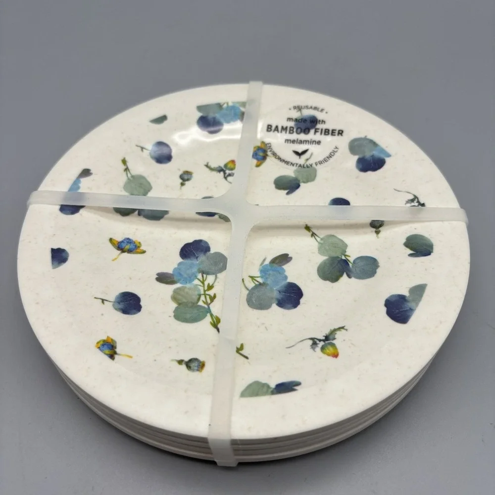 NWT CRAIG LUECK FOR DEMDACO MELAMINE SET OF 4 APPETIZER PLATES ~ BLUE POPPIES